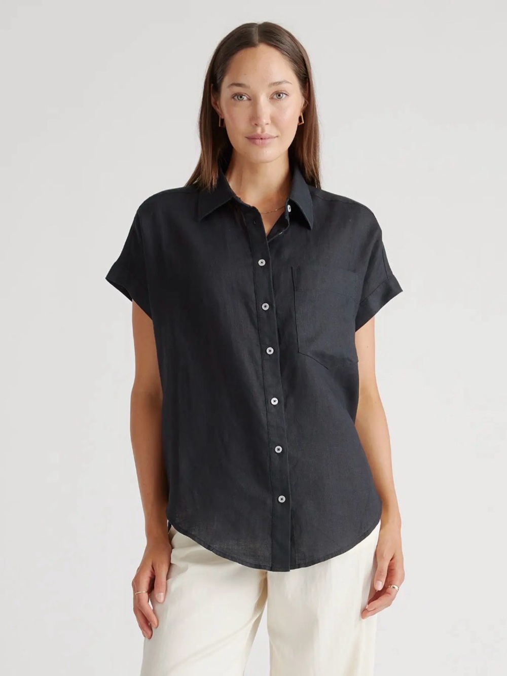 BUNDLE: Quince 100% LINEN shirts- Black, White, light blue stripe - Picture 4 of 5